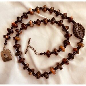 Beautiful VTG Shiva Bullseye Banded Agate Bead Necklace SS Toggle South Western